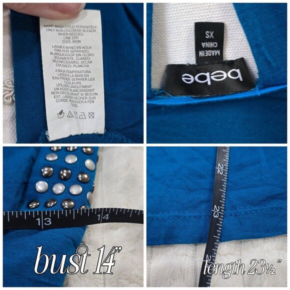 Bebe Blue Studded Tank Top XS – Twist Front Open Ring Back Alt-Core Glam EUC - Picture 7 of 7